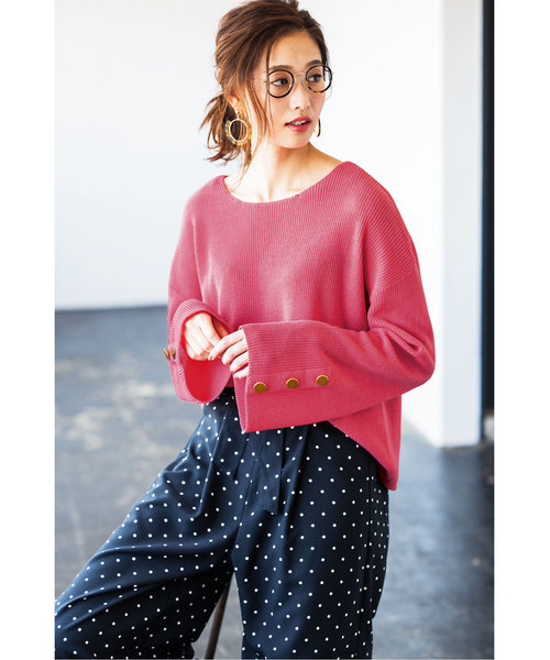 GeeRA(ジーラ)の「袖ボタンニット(ニット/セーター・レディース・オフホワイト/ピンク/ブラック・LARGE/MEDIUM/SMALL/X-LARGE)」の9枚目の写真