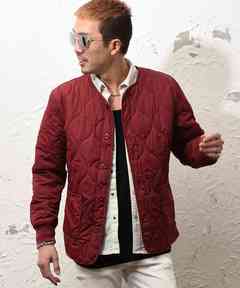 キルティングノーカラーブルゾン ミリタリージャケット（ノー