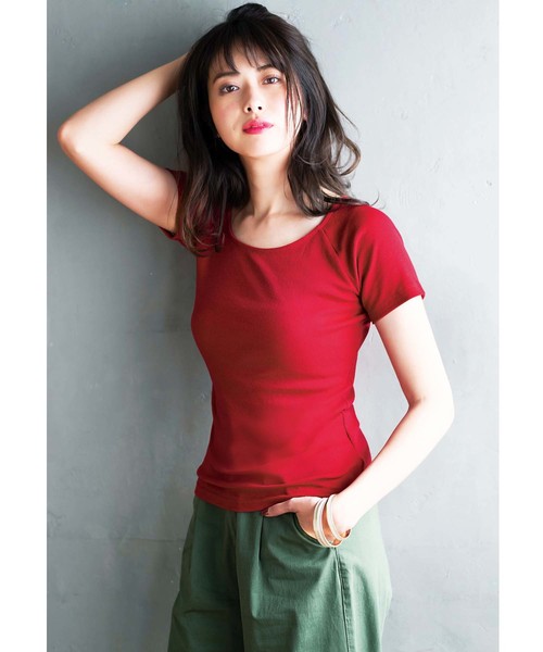 GeeRA(ジーラ)の「テレコ素材リブトップス(Tシャツ/カットソー・レディース・杢グレー/その他/サックスブルー/オフホワイト/レッド/ブラック・XX-LARGE/SMALL/MEDIUM/LARGE/X-LARGE/XXX-LARGE/XXXX-LARGE)」の12枚目の写真