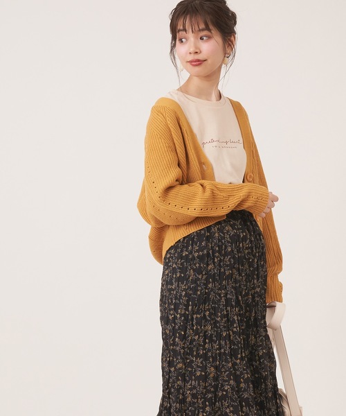 natural couture（ナチュラルクチュール）の「プチプラお上品アイレットカーディガン（カーディガン/ボレロ・レディース・ブラウン/イエロー/ピンク/アイボリー/ラベンダー/レッド系その他・FREE）」の4枚目の写真