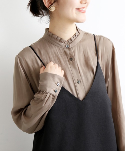 IENA - 超美品☆イエナ　IENA  サテンフリルシャツ　ベージュ セール】サテンフリルシャツ◇（シャツ/ブラウス）｜IENA