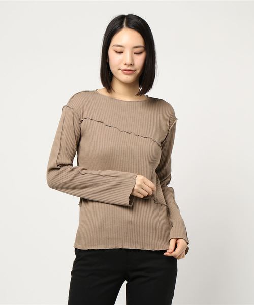 STYLEBLOCK(スタイルブロック)の「ワイドリブメローカットソートップス(Tシャツ/カットソー・レディース・ブラック/ベージュ/アイボリー/ミント・M)」の3枚目の写真