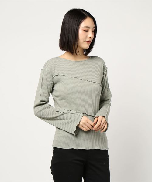 STYLEBLOCK(スタイルブロック)の「ワイドリブメローカットソートップス(Tシャツ/カットソー・レディース・ブラック/ベージュ/アイボリー/ミント・M)」の4枚目の写真