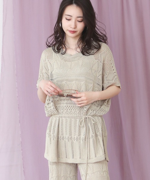 Bou Jeloud（ブージュルード）の「クロシェニットパンツセットアップ/サマーニットチュニック/ワイドパンツ/プルオーバーSETUP（チュニック・レディース・ベージュ/ブラック/ブラウン・FREE）」の9枚目の写真