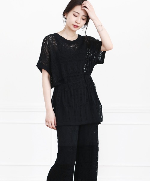 Bou Jeloud（ブージュルード）の「クロシェニットパンツセットアップ/サマーニットチュニック/ワイドパンツ/プルオーバーSETUP（チュニック・レディース・ベージュ/ブラック/ブラウン・FREE）」の14枚目の写真