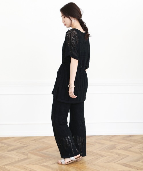 Bou Jeloud（ブージュルード）の「クロシェニットパンツセットアップ/サマーニットチュニック/ワイドパンツ/プルオーバーSETUP（チュニック・レディース・ベージュ/ブラック/ブラウン・FREE）」の17枚目の写真