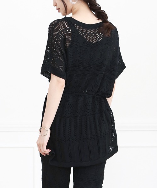 Bou Jeloud（ブージュルード）の「クロシェニットパンツセットアップ/サマーニットチュニック/ワイドパンツ/プルオーバーSETUP（チュニック・レディース・ベージュ/ブラック/ブラウン・FREE）」の18枚目の写真