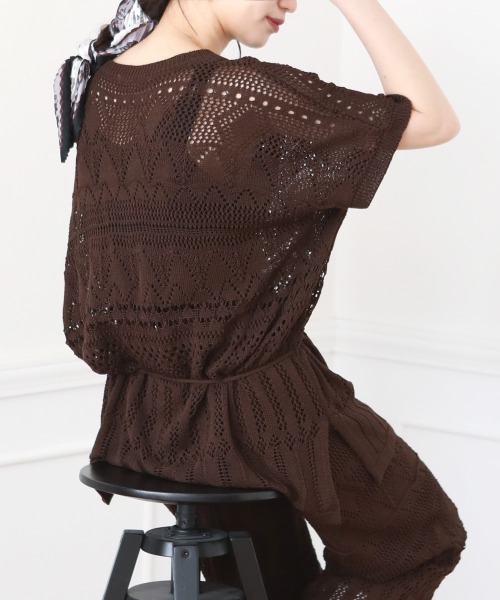 Bou Jeloud（ブージュルード）の「クロシェニットパンツセットアップ/サマーニットチュニック/ワイドパンツ/プルオーバーSETUP（チュニック・レディース・ベージュ/ブラック/ブラウン・FREE）」の22枚目の写真