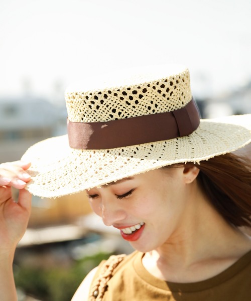 BAYFLOW(ベイフロー)の「スカシカンカンハット(ハット・レディース・ブラウン/ナチュラル・FREE)」の2枚目の写真