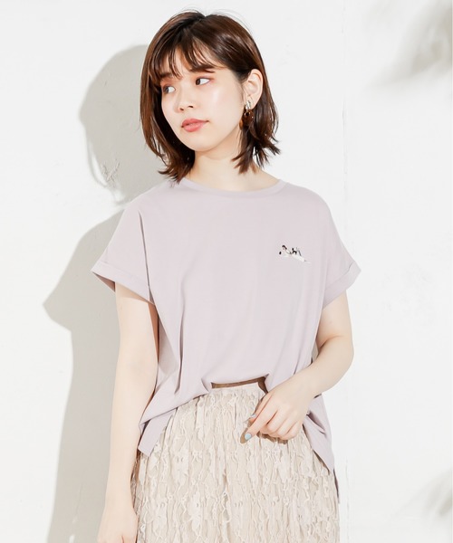 natural couture（ナチュラルクチュール）の「HOMEミニガール刺繍T（Tシャツ/カットソー・レディース・オフホワイト/ラベンダー/ナチュラル/スミクロ・FREE）」の19枚目の写真