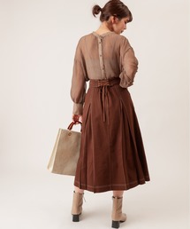 natural couture | 配色ステッチバックレースアップデニムスカート(スカート)