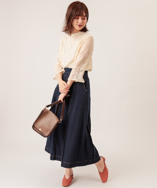 natural couture（ナチュラルクチュール）の「配色ステッチバックレースアップデニムスカート（スカート・レディース・ブラック/ブラウン/ブルー・FREE）」の12枚目の写真