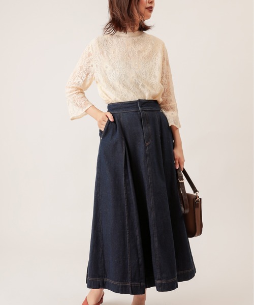 natural couture（ナチュラルクチュール）の「配色ステッチバックレースアップデニムスカート（スカート・レディース・ブラック/ブラウン/ブルー・FREE）」の11枚目の写真