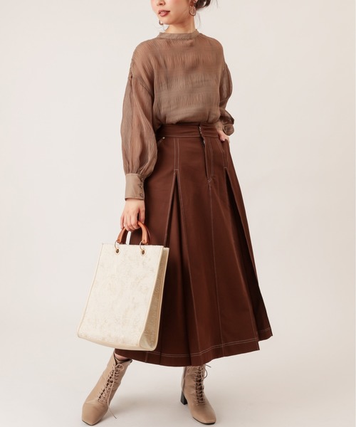 natural couture（ナチュラルクチュール）の「配色ステッチバックレースアップデニムスカート（スカート・レディース・ブラック/ブラウン/ブルー・FREE）」の7枚目の写真