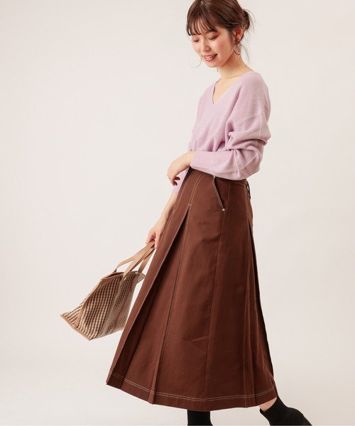 natural couture（ナチュラルクチュール）の「配色ステッチバックレースアップデニムスカート（スカート・レディース・ブラック/ブラウン/ブルー・FREE）」の8枚目の写真