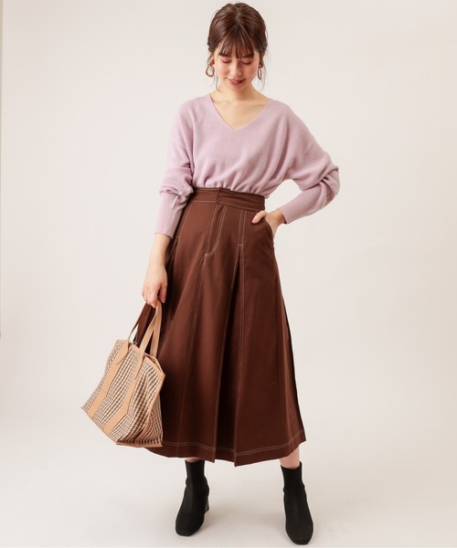 natural couture（ナチュラルクチュール）の「配色ステッチバックレースアップデニムスカート（スカート・レディース・ブラック/ブラウン/ブルー・FREE）」の9枚目の写真