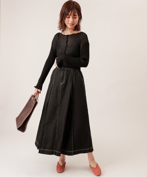 natural couture（ナチュラルクチュール）の「配色ステッチバックレースアップデニムスカート（スカート・レディース・ブラック/ブラウン/ブルー・FREE）」の5枚目の写真