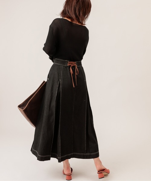 natural couture（ナチュラルクチュール）の「配色ステッチバックレースアップデニムスカート（スカート・レディース・ブラック/ブラウン/ブルー・FREE）」の6枚目の写真