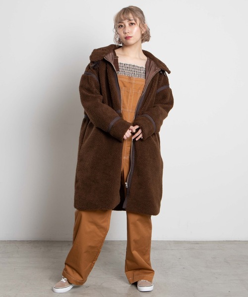 WEGO（ウィゴー）の「WEGO/パイピングフライトロングコート（ムートンコート・レディース・ホワイト/ブラウン・FREE）」の5枚目の写真