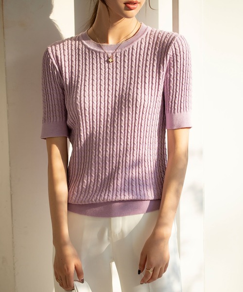 ラメ入りケーブル編みサマーニットプルオーバー