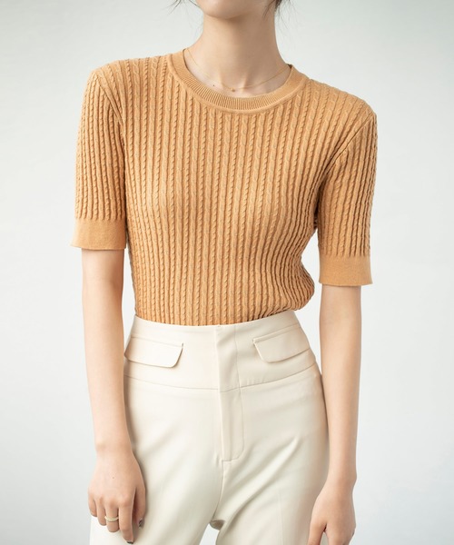 ラメ入りケーブル編みサマーニットプルオーバー