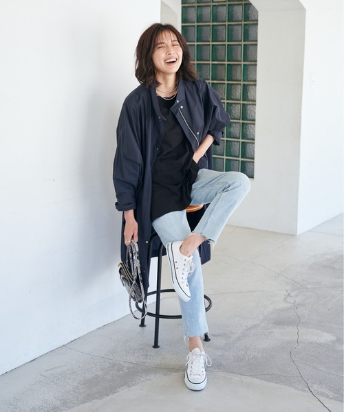 RIVE DROITE（リヴドロワ）の「ペーパータフタポンチョコート（ナイロンジャケット・レディース・ベージュ/ネイビー・FREE）」の10枚目の写真