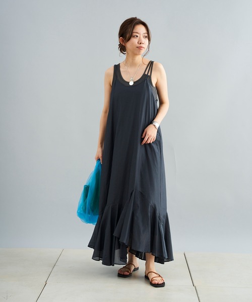 DouDou（ドゥドゥ）の「イレギュラーヘムワンピース（ワンピース・レディース・チャコールグレー/カーキ・FREE）」の3枚目の写真