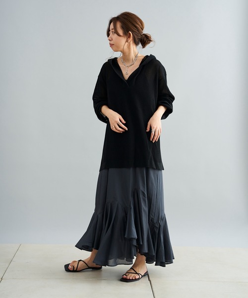 DouDou（ドゥドゥ）の「イレギュラーヘムワンピース（ワンピース・レディース・チャコールグレー/カーキ・FREE）」の12枚目の写真