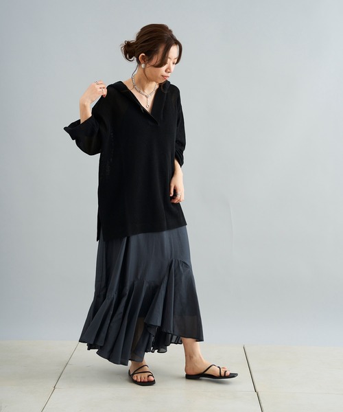 DouDou（ドゥドゥ）の「イレギュラーヘムワンピース（ワンピース・レディース・チャコールグレー/カーキ・FREE）」の17枚目の写真