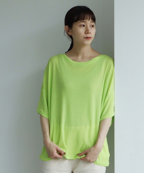 note et silence （ノートエシロンス）の「.._◇シアーフライス　ワイドTシャツ（Tシャツ/カットソー・レディース・ブラック/レモンイエロー/ピンク/ホワイト・FREE）」の3枚目の写真