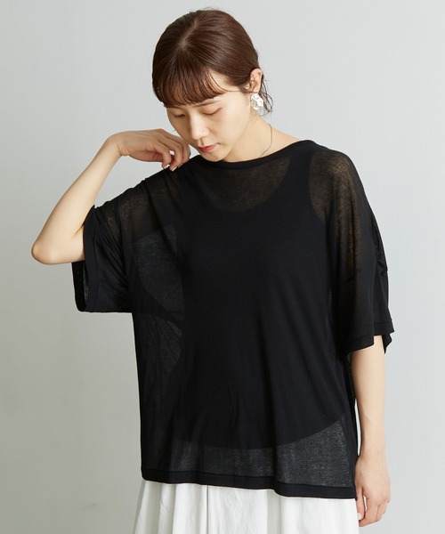 note et silence （ノートエシロンス）の「.._◇シアーフライス　ワイドTシャツ（Tシャツ/カットソー・レディース・ブラック/レモンイエロー/ピンク/ホワイト・FREE）」の2枚目の写真