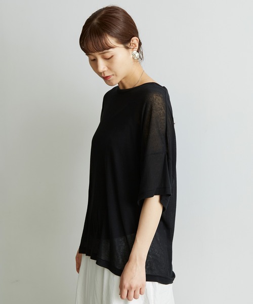 note et silence （ノートエシロンス）の「.._◇シアーフライス　ワイドTシャツ（Tシャツ/カットソー・レディース・ブラック/レモンイエロー/ピンク/ホワイト・FREE）」の6枚目の写真