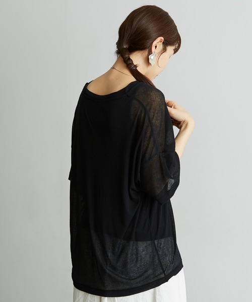 note et silence （ノートエシロンス）の「.._◇シアーフライス　ワイドTシャツ（Tシャツ/カットソー・レディース・ブラック/レモンイエロー/ピンク/ホワイト・FREE）」の8枚目の写真