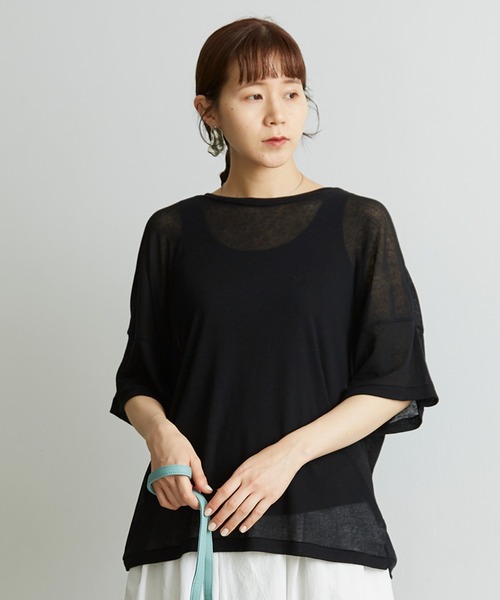 note et silence （ノートエシロンス）の「.._◇シアーフライス　ワイドTシャツ（Tシャツ/カットソー・レディース・ブラック/レモンイエロー/ピンク/ホワイト・FREE）」の5枚目の写真