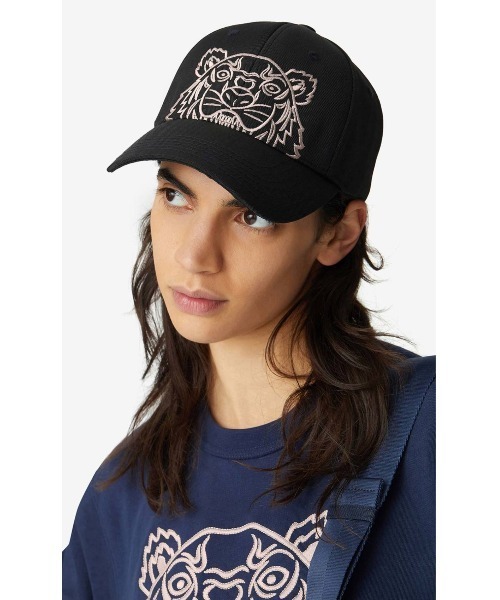 KENZO 虎刺繍キャップ ブラック Uサイズ □ KENZO ケンゾー CAP キャップ TIGER タイガー 刺繍 虎 トラ