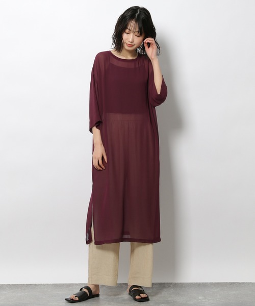 LAKOLE（ラコレ）の「シアージョーゼットTワンピース / 948420（ワンピース・レディース・バーガンディー/ブラック/カーキ・SMALL/MEDIUM）」の7枚目の写真