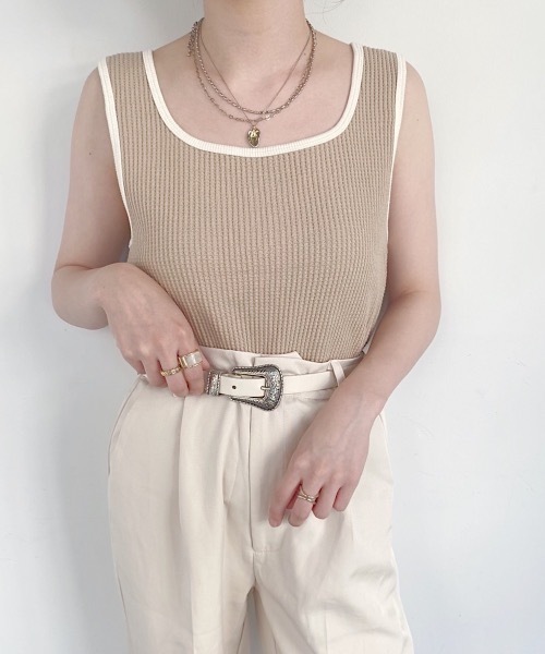 nemne store（ネンネストア）の「がんばりすぎない2wayワッフルインナータンク（タンクトップ・レディース・ベージュ/オフホワイト/サックスブルー/オレンジ/ミント/その他1/その他2・フリー）」の7枚目の写真