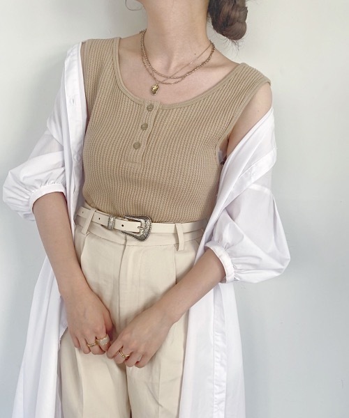 nemne store（ネンネストア）の「がんばりすぎない2wayワッフルインナータンク（タンクトップ・レディース・ベージュ/オフホワイト/サックスブルー/オレンジ/ミント/その他1/その他2・フリー）」の3枚目の写真