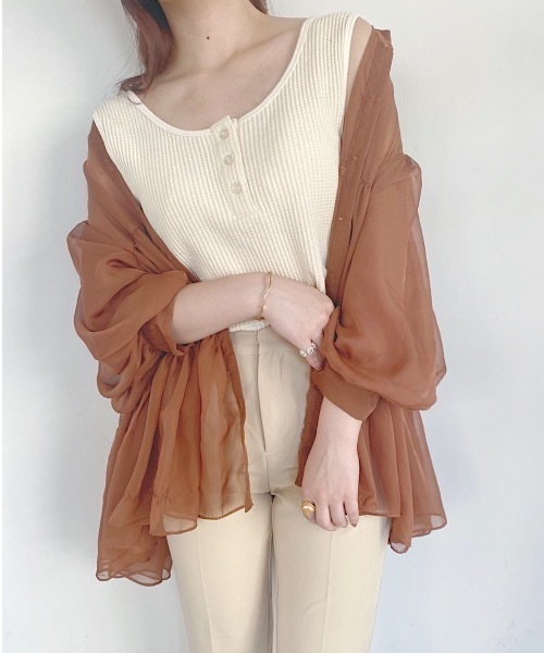 nemne store（ネンネストア）の「がんばりすぎない2wayワッフルインナータンク（タンクトップ・レディース・ベージュ/オフホワイト/サックスブルー/オレンジ/ミント/その他1/その他2・フリー）」の2枚目の写真