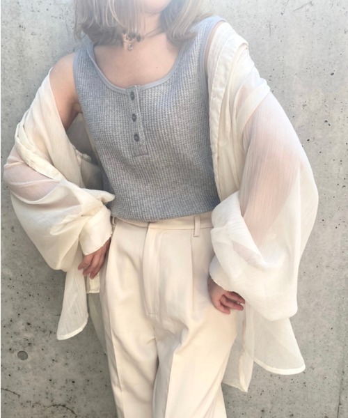 nemne store（ネンネストア）の「がんばりすぎない2wayワッフルインナータンク（タンクトップ・レディース・ベージュ/オフホワイト/サックスブルー/オレンジ/ミント/その他1/その他2・フリー）」の5枚目の写真