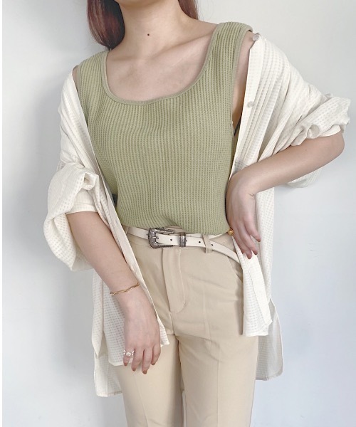 nemne store（ネンネストア）の「がんばりすぎない2wayワッフルインナータンク（タンクトップ・レディース・ベージュ/オフホワイト/サックスブルー/オレンジ/ミント/その他1/その他2・フリー）」の4枚目の写真