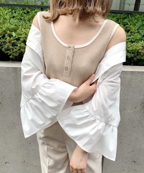 nemne store（ネンネストア）の「がんばりすぎない2wayワッフルインナータンク（タンクトップ・レディース・ベージュ/オフホワイト/サックスブルー/オレンジ/ミント/その他1/その他2・フリー）」の19枚目の写真