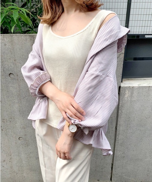 nemne store（ネンネストア）の「がんばりすぎない2wayワッフルインナータンク（タンクトップ・レディース・ベージュ/オフホワイト/サックスブルー/オレンジ/ミント/その他1/その他2・フリー）」の10枚目の写真