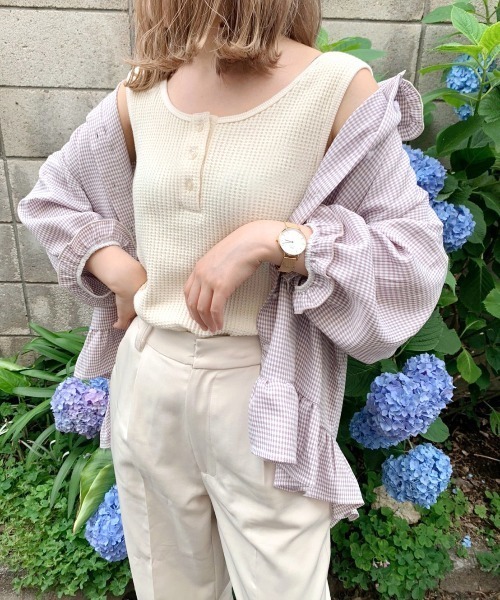 nemne store（ネンネストア）の「がんばりすぎない2wayワッフルインナータンク（タンクトップ・レディース・ベージュ/オフホワイト/サックスブルー/オレンジ/ミント/その他1/その他2・フリー）」の8枚目の写真