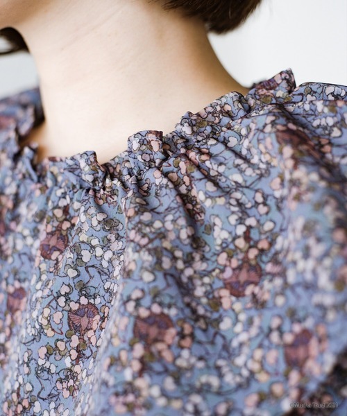 haco!（ハコ）の「いつものデニムやシンプルボトムスに合わせるだけでかわいげたっぷり！繊細なミュシャのアートをあしらったフリルブラウス（シャツ/ブラウス・レディース・ブラウン系その他/ブルー系その他・SMALL/MEDIUM/LARGE/X-LARGE）」の6枚目の写真