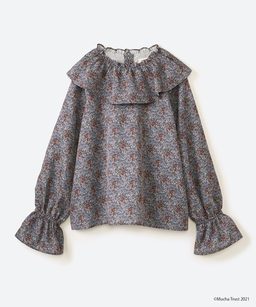 haco!（ハコ）の「いつものデニムやシンプルボトムスに合わせるだけでかわいげたっぷり！繊細なミュシャのアートをあしらったフリルブラウス（シャツ/ブラウス・レディース・ブラウン系その他/ブルー系その他・SMALL/MEDIUM/LARGE/X-LARGE）」の19枚目の写真