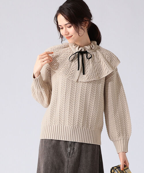 B:MING by BEAMS（ビーミングバイビームス）の「B:MING by BEAMS / 襟付 フリル ニット プルオーバー 21AW（ニット/セーター・レディース・ベージュ/オフホワイト/グリーン系・ONE SIZE）」の3枚目の写真