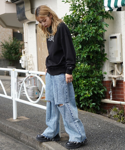 X-girl（エックスガール）の「RHINESTONE LOGO CREW SWEAT TOP（スウェット・レディース・ブラック/グリーン/パープル・S/M/XL/L）」の20枚目の写真