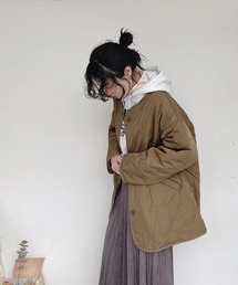 ◇ノーカラー 波 キルティングジャケット