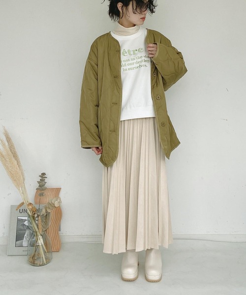 AS KNOW AS plus（アズノゥアズプラス）の「◇ノーカラー 波 キルティングジャケット（ノーカラージャケット・レディース・ライトカーキ/アイボリー/ブラック/ダークカーキ・FREE）」の15枚目の写真